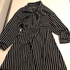 Black & White Striped Collared Shirt Dress - 18
